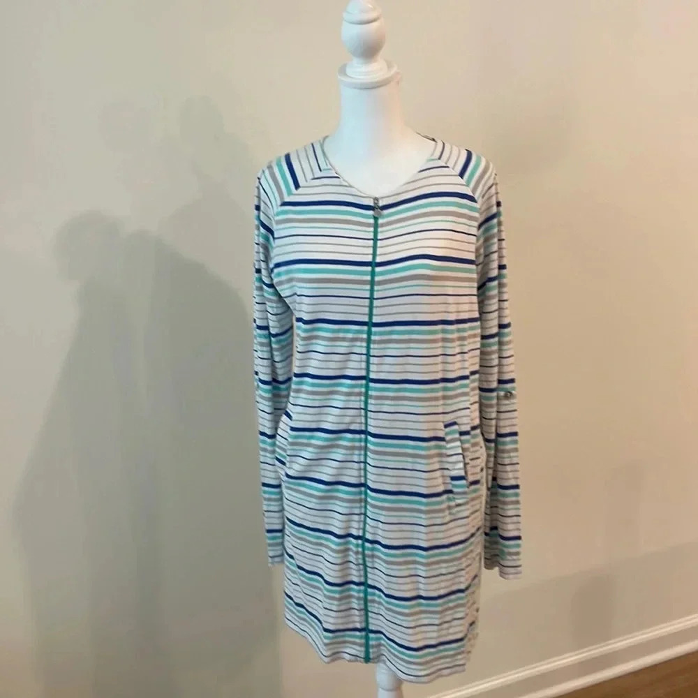 Coolibar Women’s Cabana Swim Coverup Dress Full Zip UPF50+ Striped